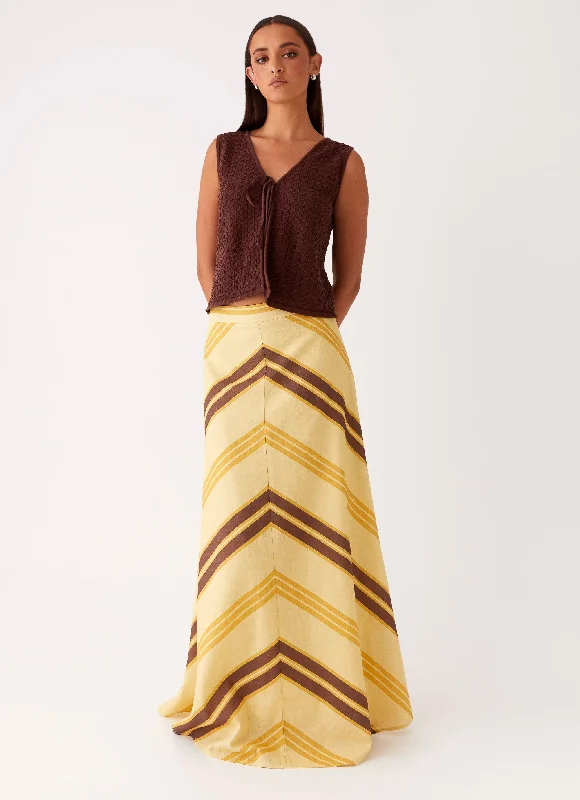 Long Skirts for Graduation -About Me Maxi Skirt - Yellow Brown Stripe