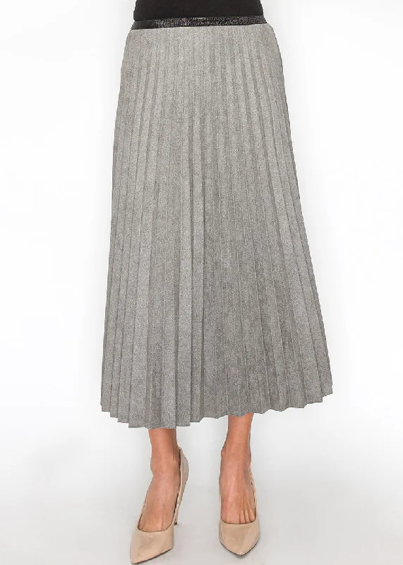 Straight Short Skirts for Simple -Gray Suede Pleated A-Line Skirt