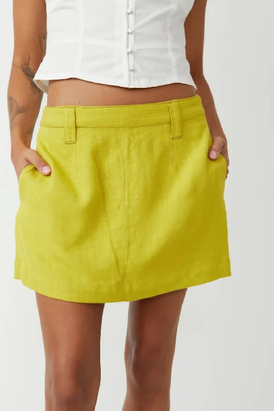 Nylon Short Skirts for Stretch -Can't Blame Me Mini Skirt In Citronelle