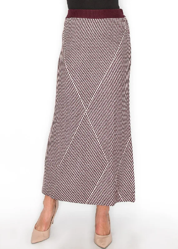 Flared Short Skirts for Flirty -Burgundy & White Patterned Maxi Skirt