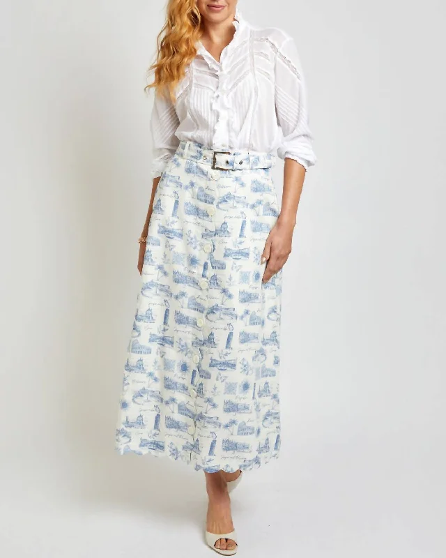 Long Skirts for Business Meeting -The Clara Skirt In Signature Blue/voyage Print