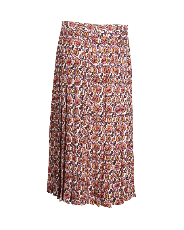 Khaki Long Skirts for Casual -Victoria Beckham Paisley-Print Pleated Midi Skirt in Multicolor Silk