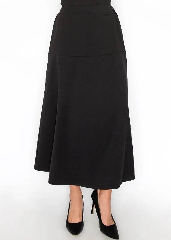 Long Skirts for Dinner Dates -Black Panel Midi Skirt