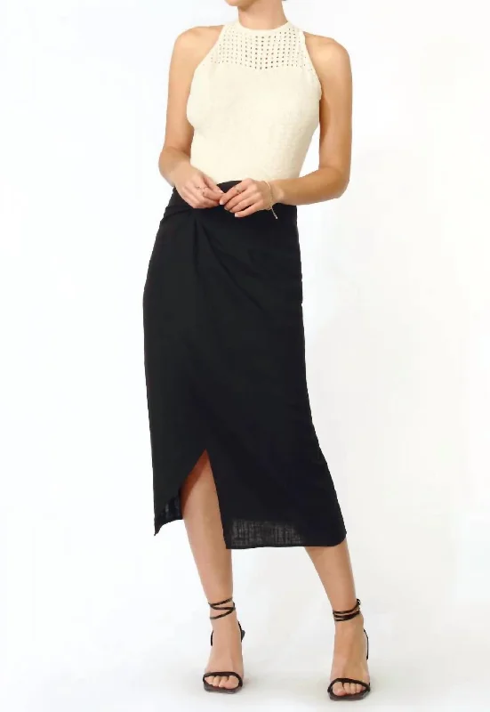 Satin Long Skirts for Shiny -Brenda Pareo Midi Skirt In Black