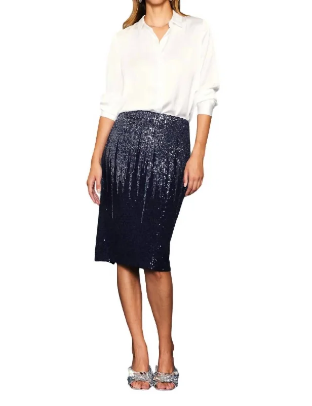 Orange Long Skirts for Energetic -Ombre Sequin Pencil Skirt In Navy