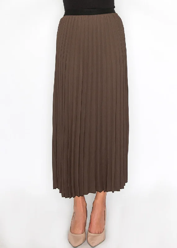 Wrap Short Skirts for Adjustable -Soft Pleated Brown Midi Skirt