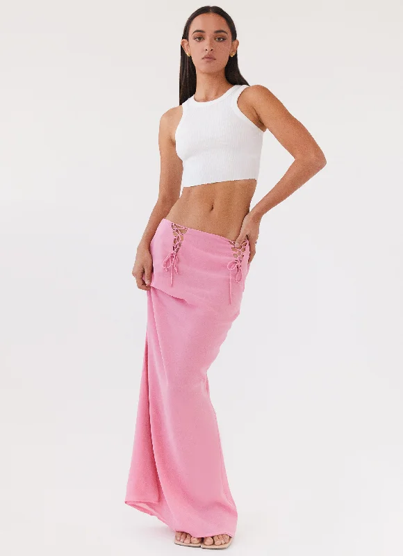 Pink Long Skirts for Feminine -Chella Tie Up Skirt - Pink