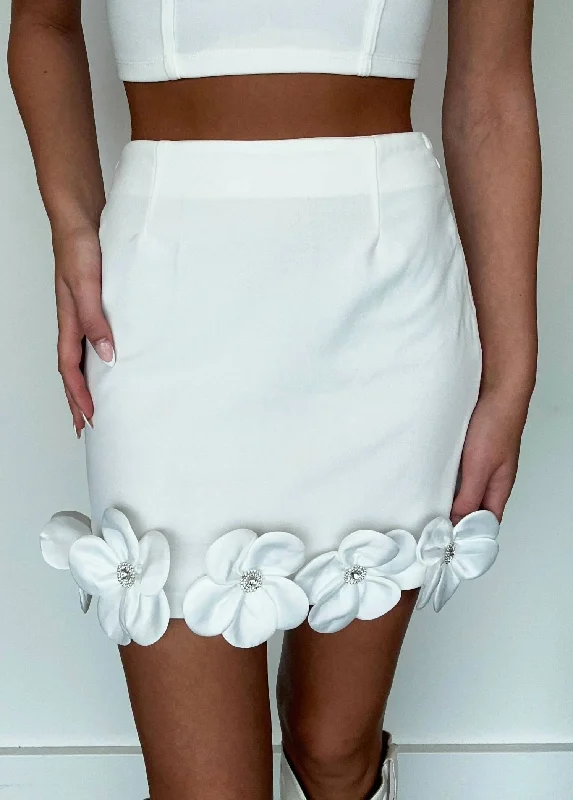 Maximalist Long Skirts for Bling -Floral Applique Mini Skirt In Bright White