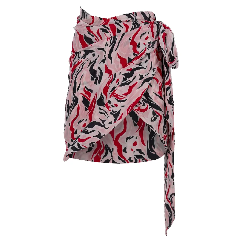 Indian Long Skirts with Intricacy -Isabel Marant Printed Wrap Skirt in Pink Silk