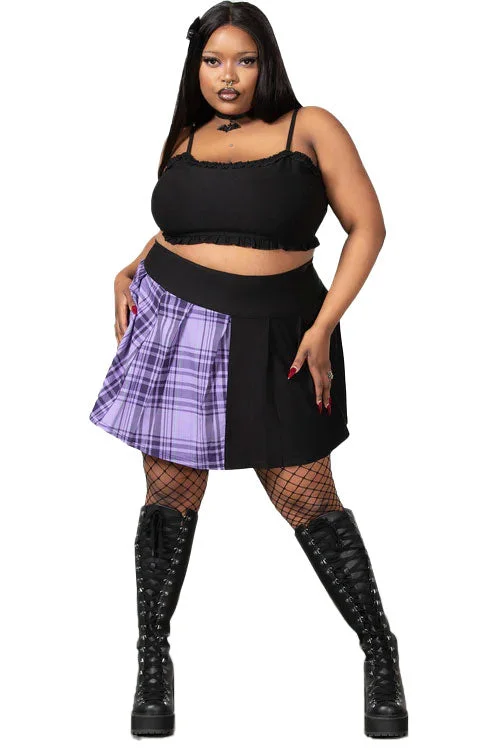 Patterned skirts with unique abstract art -Killstar Cattie Pleated Skirt Purple Tartan Skater