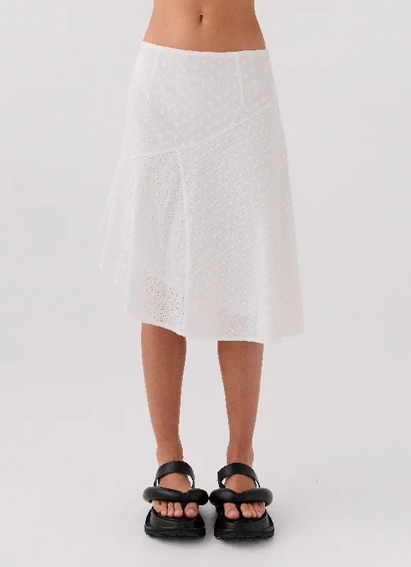 Cotton Short Skirts for Comfort -Dewdrop Petal Midi Skirt - Lily White