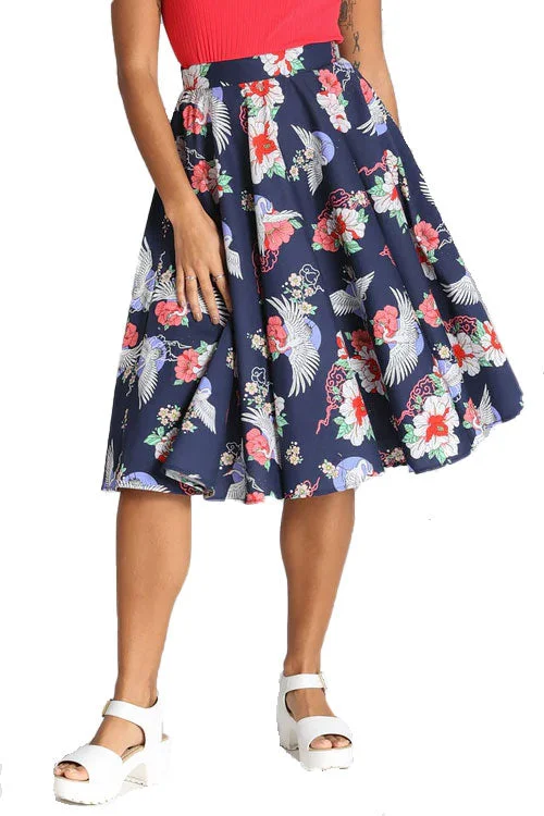 Bold skirts with vibrant tropical prints -Hell Bunny Misa Circle Skirt with Crane Floral Design