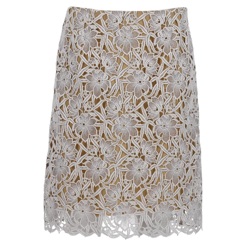 Long Skirts for Formal Occasions -Burberry Knee Length Lace Skirt in White Cotton