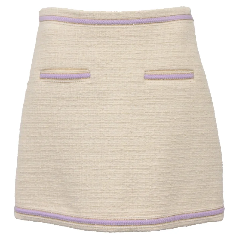 Minimalist Long Skirts for Simplicity -Maje Janessa Tweed Mini Skirt in White Cotton