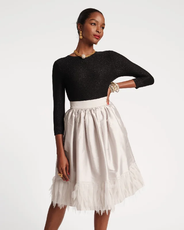 A-line Long Skirts for Flattering -Barbara Midi Skirt Feather Fringe Silver