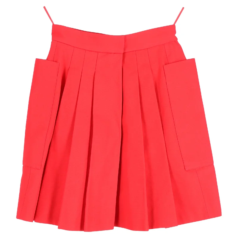 Red Long Skirts for Statement -Alexander McQueen Pleated Mini Skirt in Red Cotton