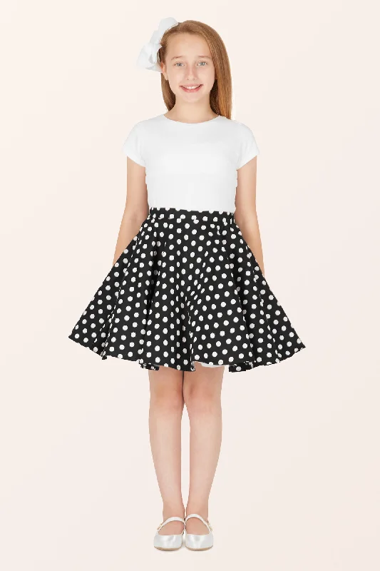 Affordable skirts with basic solid colors -Kids Polka Dot Swing Skirt - Black