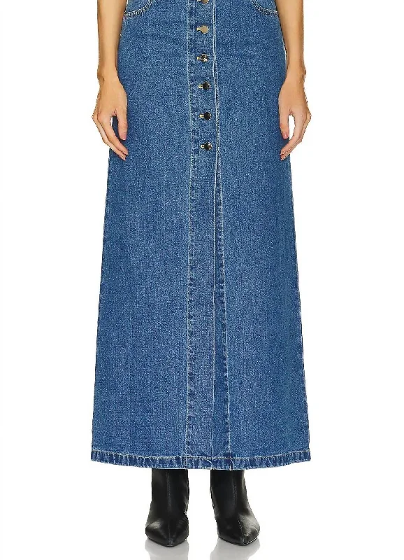 Striped Long Skirts for Style -Makena Skirt In Indigo Wash