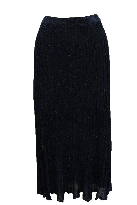 Wrap Short Skirts for Adjustable -Sandro Paris Electric Pleated Skirt in Navy Blue Polyester