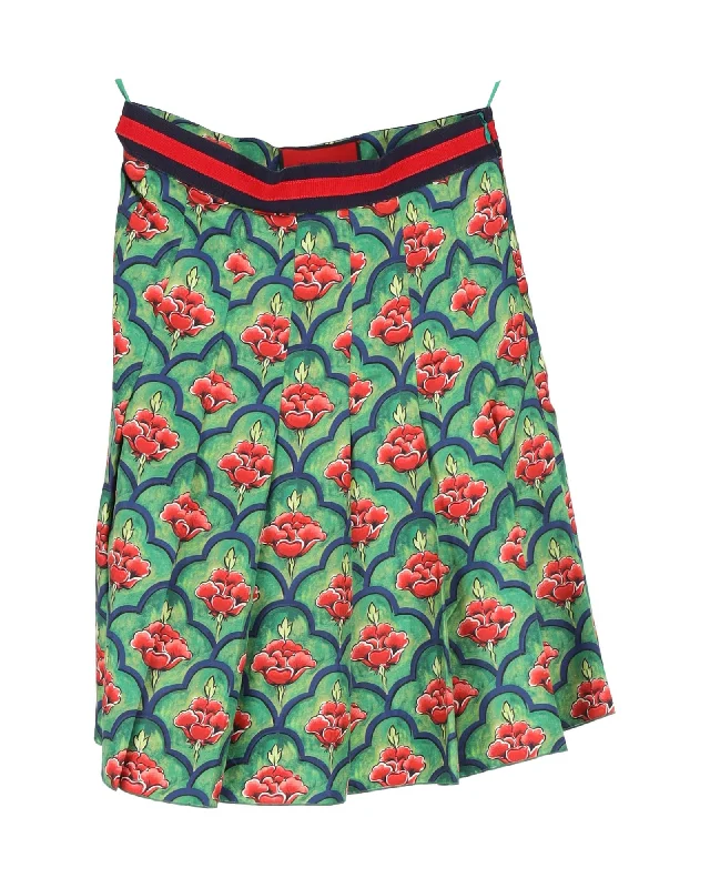 African Long Skirts with Culture -Gucci Floral Print Skirt Green Silk