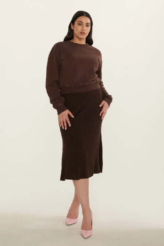 Durable denim skirts for rugged daily wear -Midi Rib Knit Skirt