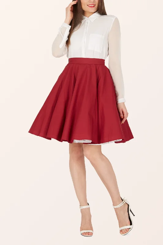 High-waisted denim skirts for cool lift -Vintage Clarity Swing Skirt - Burgundy