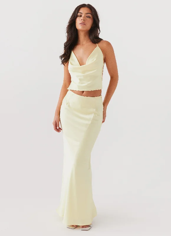 Low-waisted Short Skirts for Relaxed -Ivanna Satin Maxi Skirt - Lemon