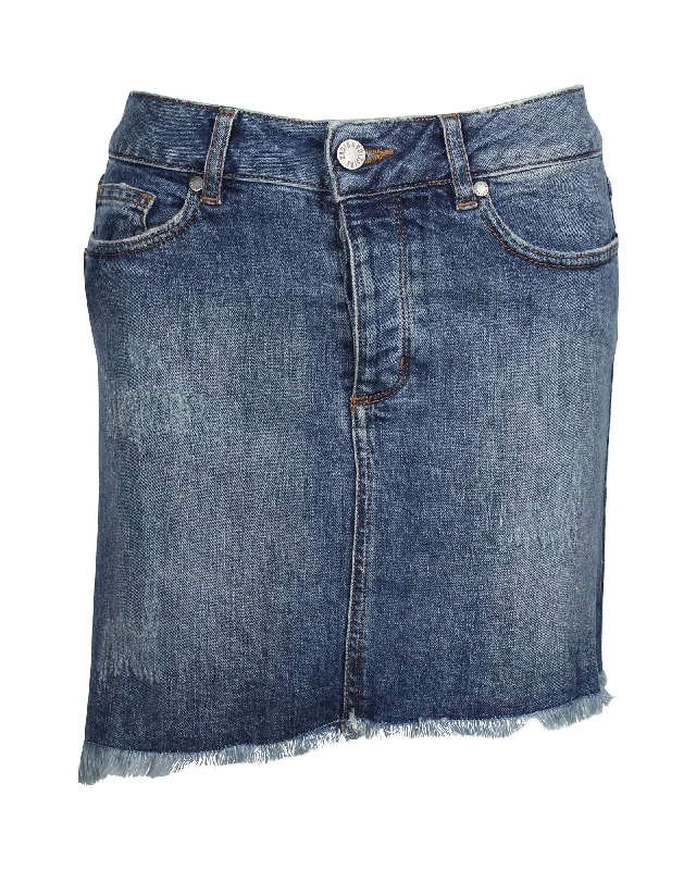 Solid Color Long Skirts for Simple -Zadig & Voltaire Distressed Mini Skirt in Blue Cotton Denim